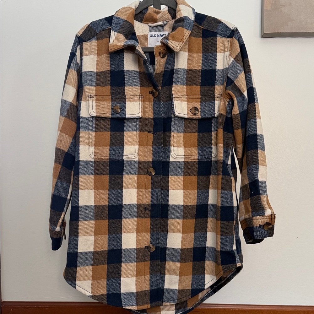 Old Navy Blue and Brown Plaid Shirt Jacket